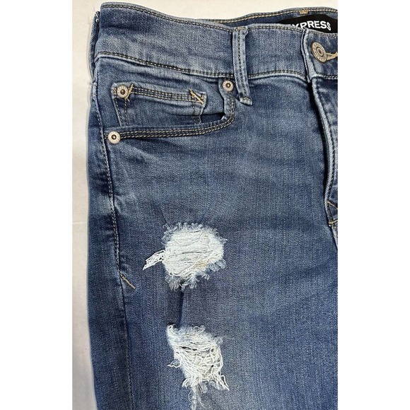 Express Pants Womens 2R Blue Denim Jeans Ankle Mid Rise Distressed Ladies - Picture 5 of 10